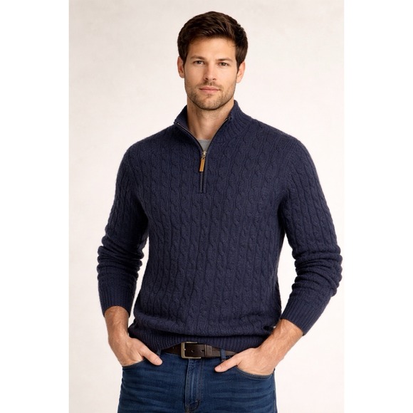 Polo Ralph Lauren Other - Polo Ralph Lauren Mens Blue Cable Knit 1/4 Zip Cashmere Sweater XXL Heritage